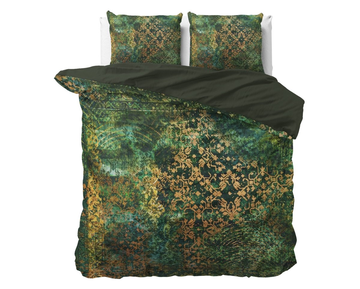 100% Cotton Sateen Duvet Cover Set Venni | Green | King - 240cm (W) x 220cm (L) - The Bedding & Blankets Store
