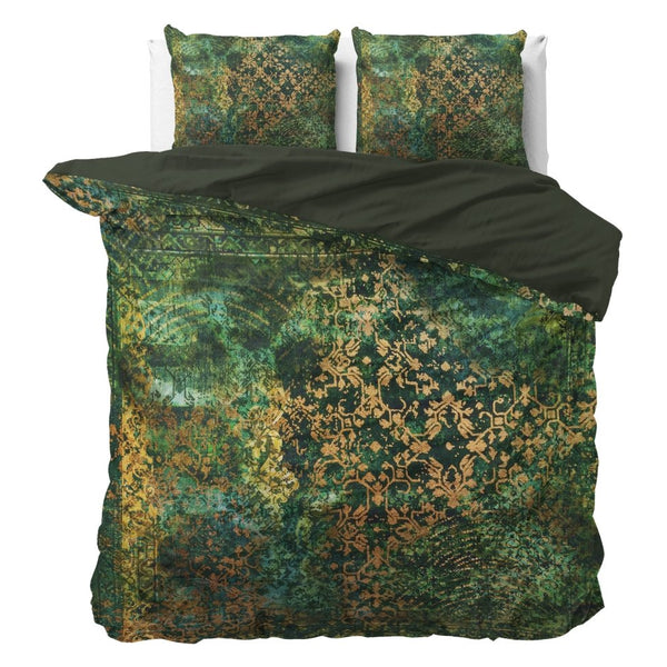 100% Cotton Sateen Duvet Cover Set Venni | Green | King - 240cm (W) x 220cm (L) - The Bedding & Blankets Store