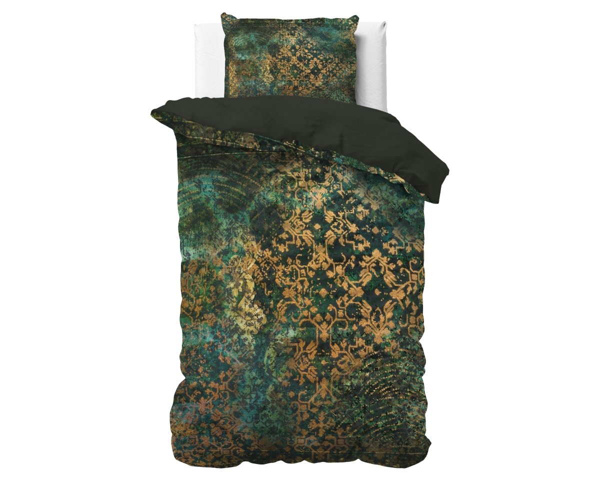 100% Cotton Sateen Duvet Cover Set Venni | Green | Single - 140cm (W) x 220cm (L) - The Bedding & Blankets Store