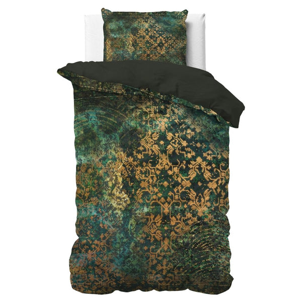 100% Cotton Sateen Duvet Cover Set Venni | Green | Single - 140cm (W) x 220cm (L) - The Bedding & Blankets Store