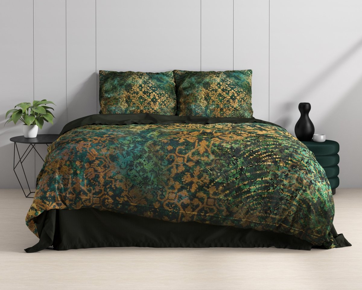 100% Cotton Sateen Duvet Cover Set Venni | Green | Single - 140cm (W) x 220cm (L) - The Bedding & Blankets Store