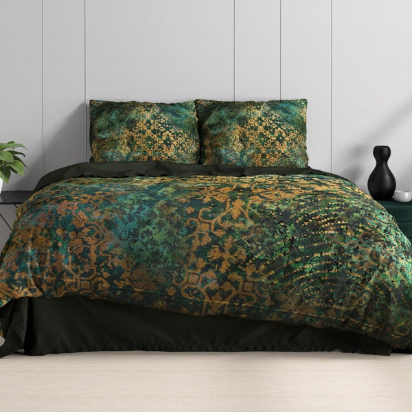 100% Cotton Sateen Duvet Cover Set Venni | Green | Single - 140cm (W) x 220cm (L) - The Bedding & Blankets Store