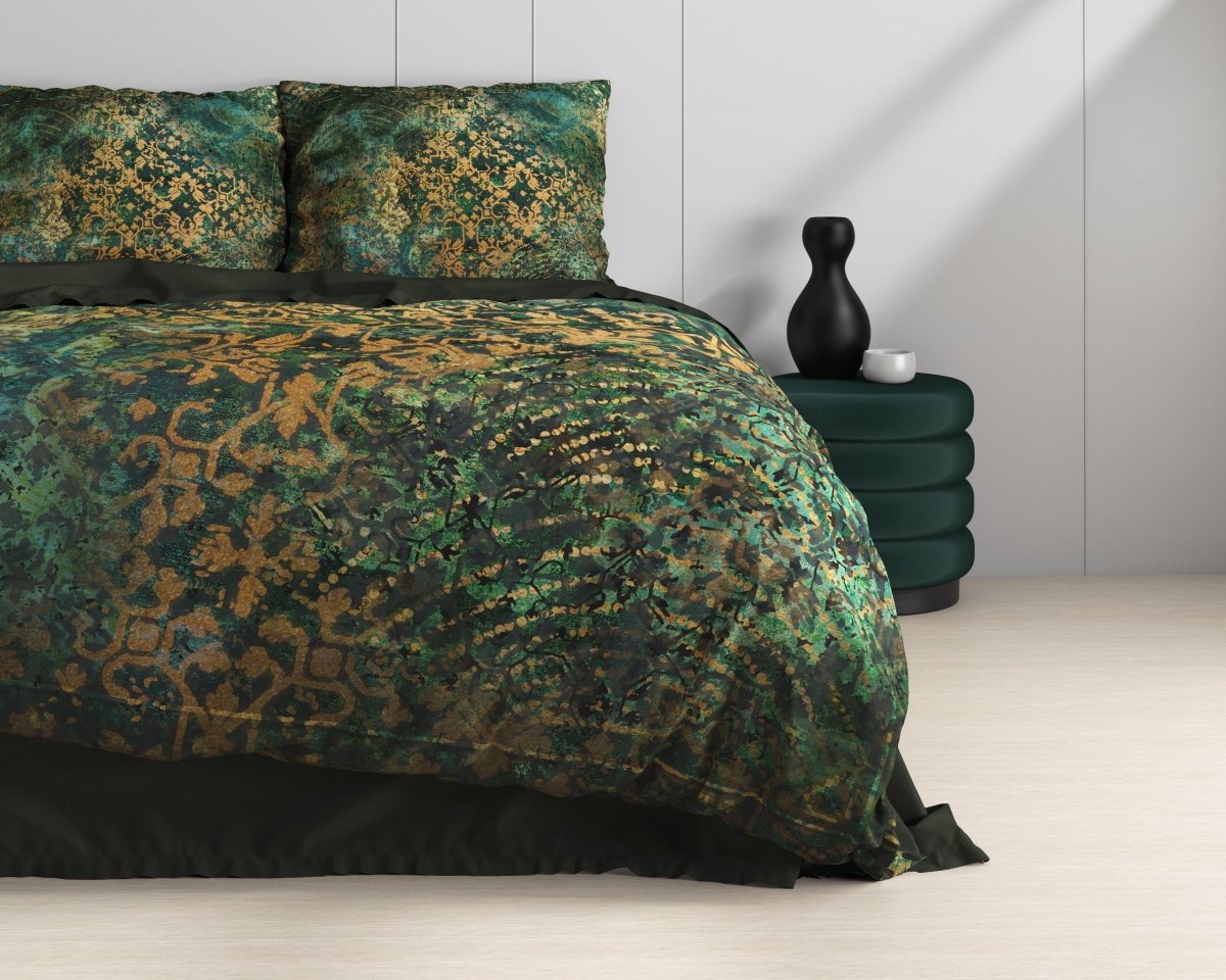 100% Cotton Sateen Duvet Cover Set Venni | Green | Single - 140cm (W) x 220cm (L) - The Bedding & Blankets Store