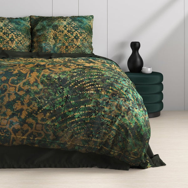 100% Cotton Sateen Duvet Cover Set Venni | Green | Single - 140cm (W) x 220cm (L) - The Bedding & Blankets Store