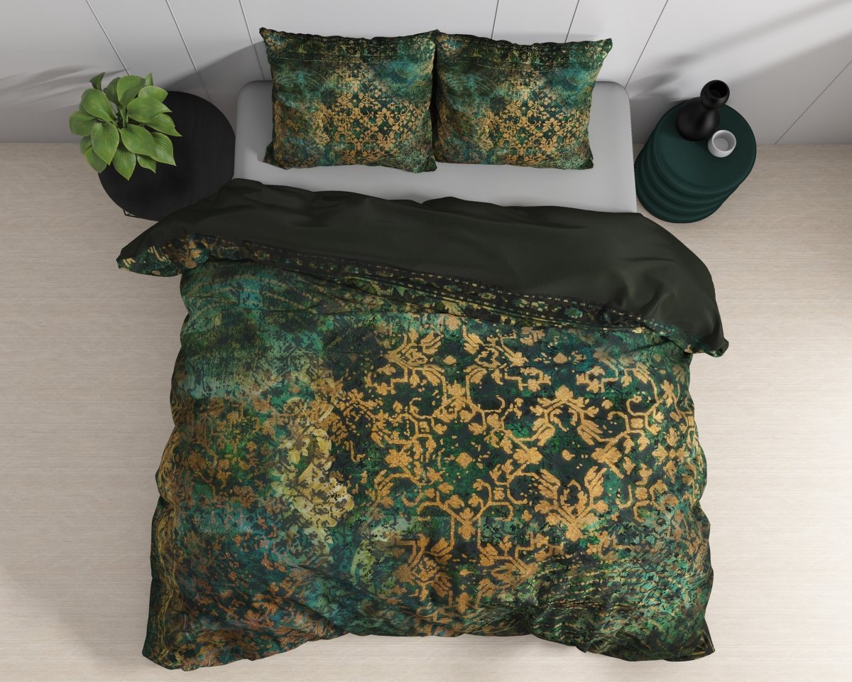 100% Cotton Sateen Duvet Cover Set Venni | Green | Single - 140cm (W) x 220cm (L) - The Bedding & Blankets Store