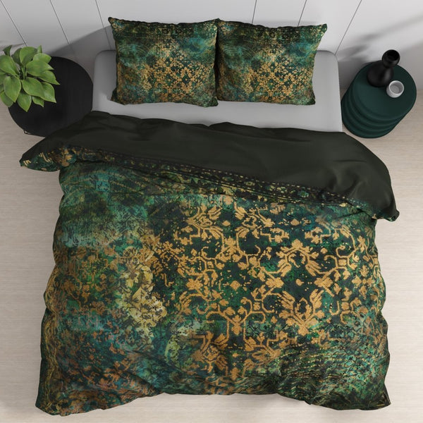 100% Cotton Sateen Duvet Cover Set Venni | Green | Single - 140cm (W) x 220cm (L) - The Bedding & Blankets Store