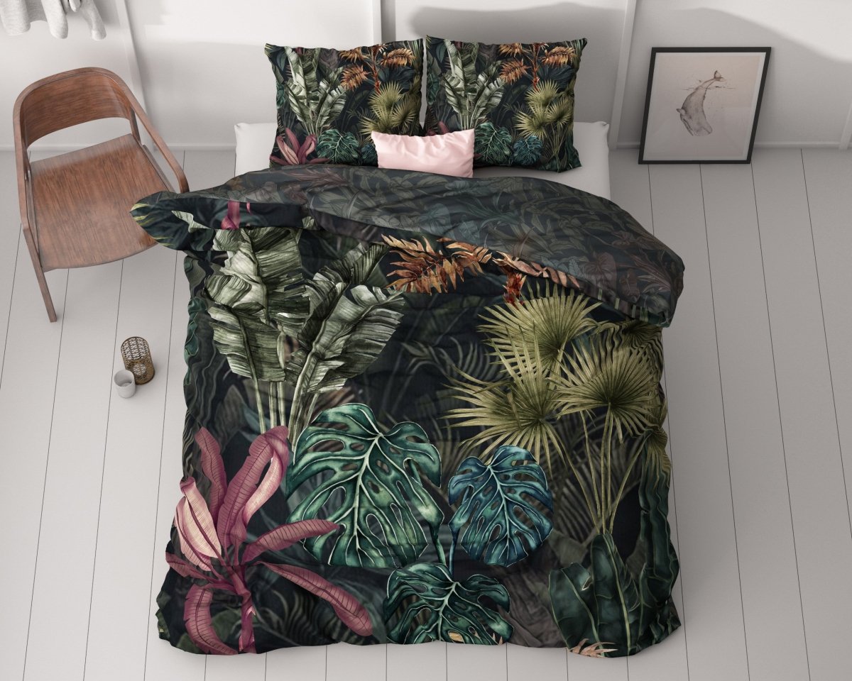 100% Cotton Sateen Duvet Cover Set Violeta | Green | Double - 200cm (W) x 220cm (L) - The Bedding & Blankets Store