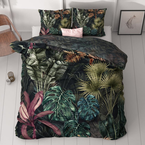 100% Cotton Sateen Duvet Cover Set Violeta | Green | Double - 200cm (W) x 220cm (L) - The Bedding & Blankets Store