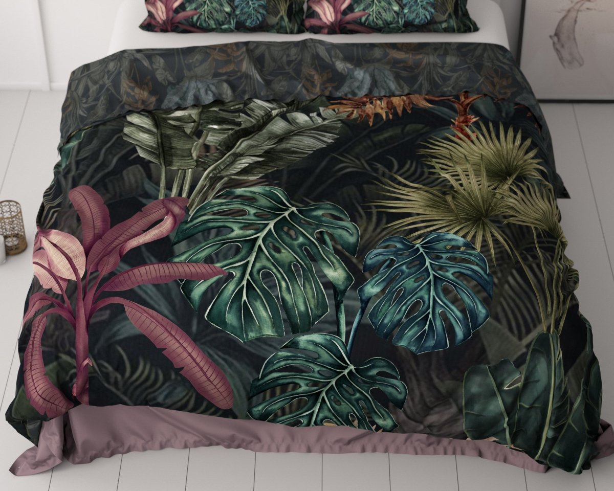 100% Cotton Sateen Duvet Cover Set Violeta | Green | Single - 140cm (W) x 220cm (L) - The Bedding & Blankets Store