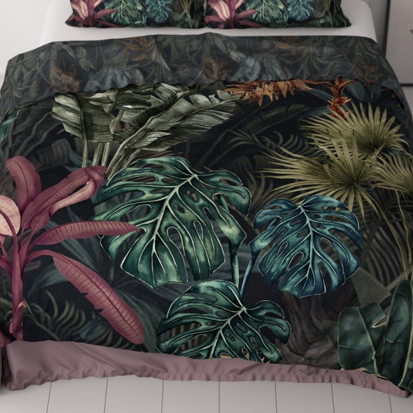 100% Cotton Sateen Duvet Cover Set Violeta | Green | Single - 140cm (W) x 220cm (L) - The Bedding & Blankets Store