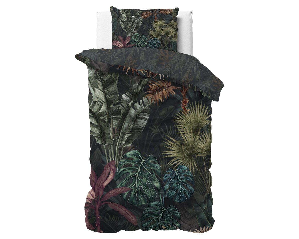 100% Cotton Sateen Duvet Cover Set Violeta | Green | Single - 140cm (W) x 220cm (L) - The Bedding & Blankets Store