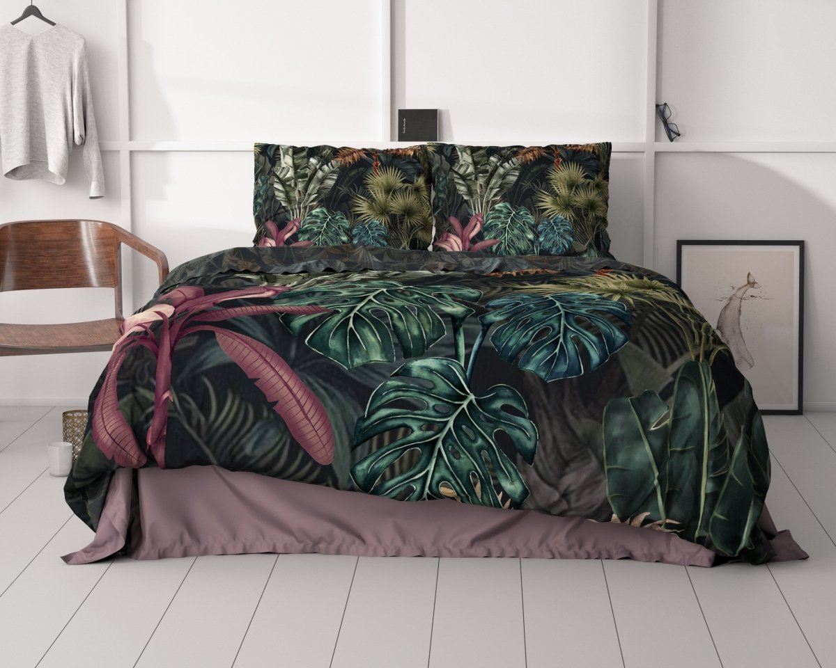 100% Cotton Sateen Duvet Cover Set Violeta | Green | Single - 140cm (W) x 220cm (L) - The Bedding & Blankets Store