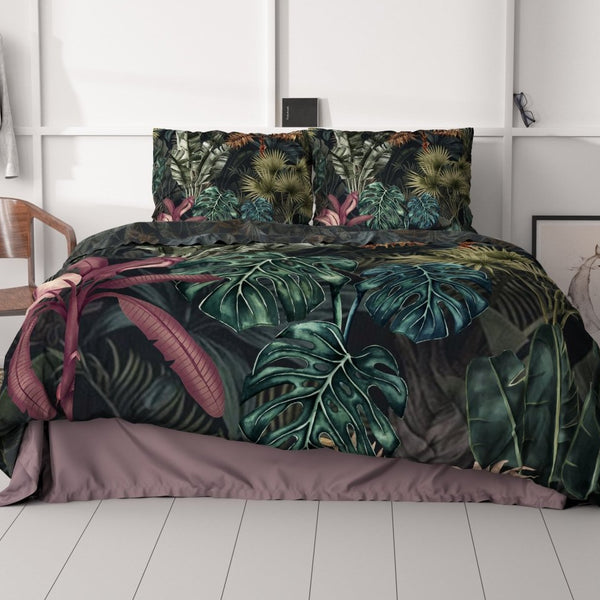 100% Cotton Sateen Duvet Cover Set Violeta | Green | Single - 140cm (W) x 220cm (L) - The Bedding & Blankets Store