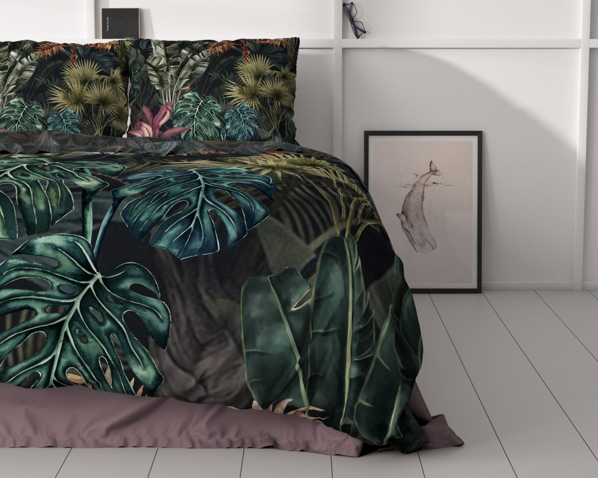 100% Cotton Sateen Duvet Cover Set Violeta | Green | Single - 140cm (W) x 220cm (L) - The Bedding & Blankets Store