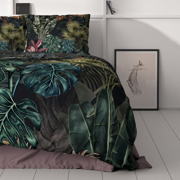 100% Cotton Sateen Duvet Cover Set Violeta | Green | Single - 140cm (W) x 220cm (L) - The Bedding & Blankets Store
