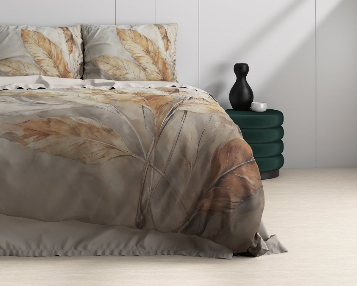 100% Cotton Sateen Duvet Cover Set Whole Nature | Sand | Single - 140cm (W) x 220cm (L) - The Bedding & Blankets Store