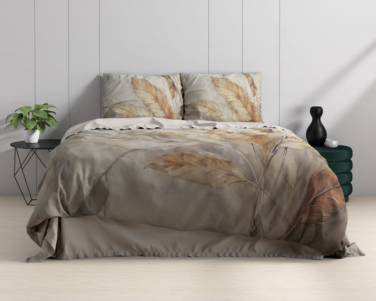 100% Cotton Sateen Duvet Cover Set Whole Nature | Sand | Single - 140cm (W) x 220cm (L) - The Bedding & Blankets Store