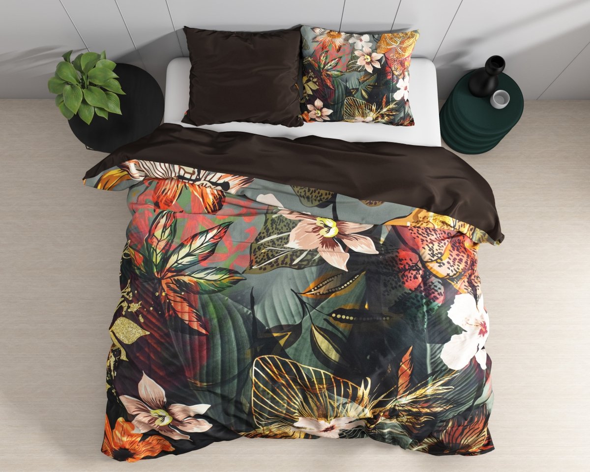 100% Cotton Sateen Duvet Cover Set Wild Rose 2 | Multicolour | Double - 200cm (W) x 220cm (L) - The Bedding & Blankets Store