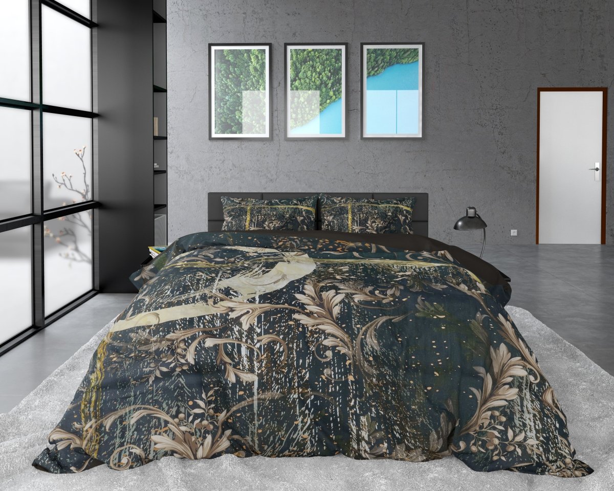 100% Cotton Sateen Duvet Cover Set Yasmin | Gold | Double - 200cm (W) x 220cm (L) - The Bedding & Blankets Store