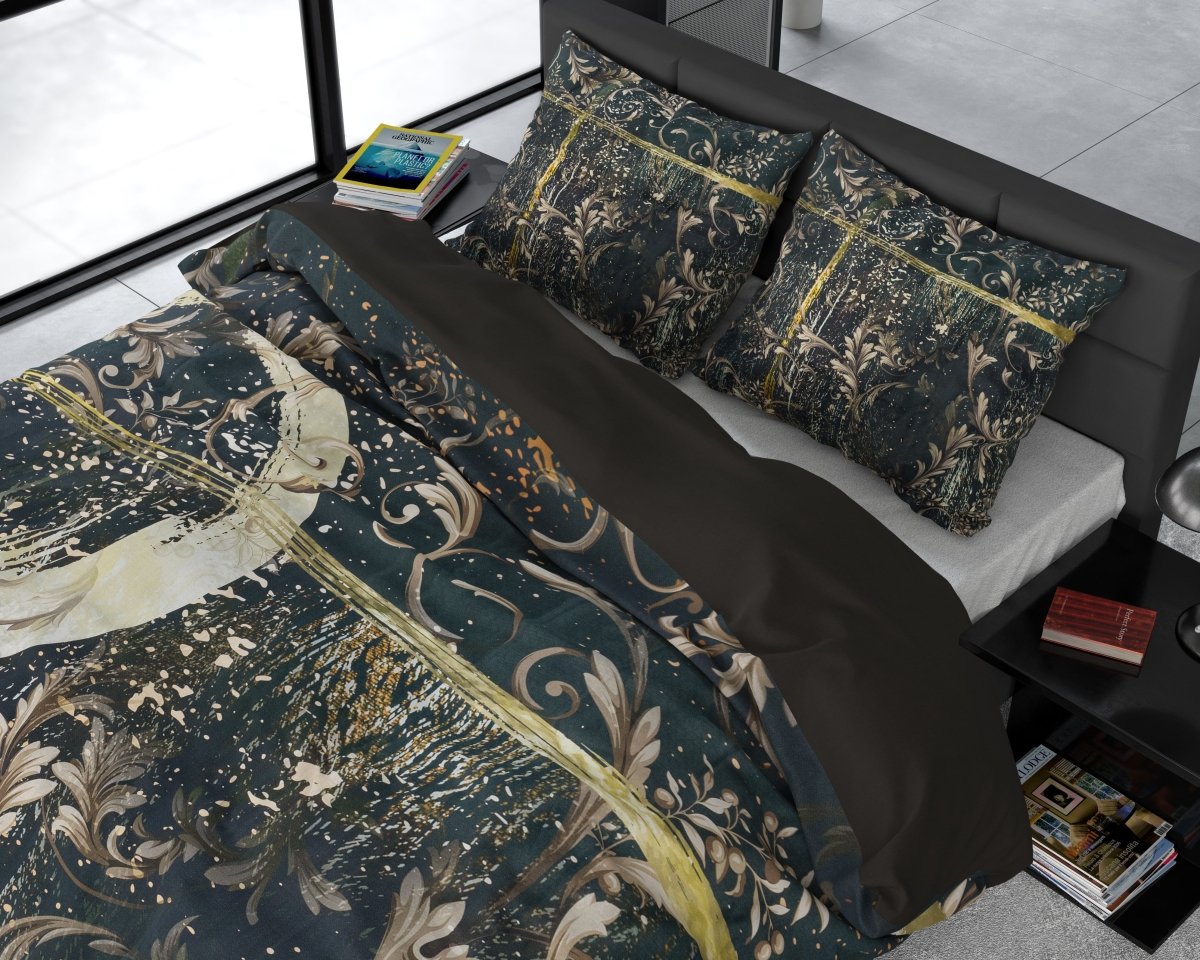 100% Cotton Sateen Duvet Cover Set Yasmin | Gold | Double - 200cm (W) x 220cm (L) - The Bedding & Blankets Store