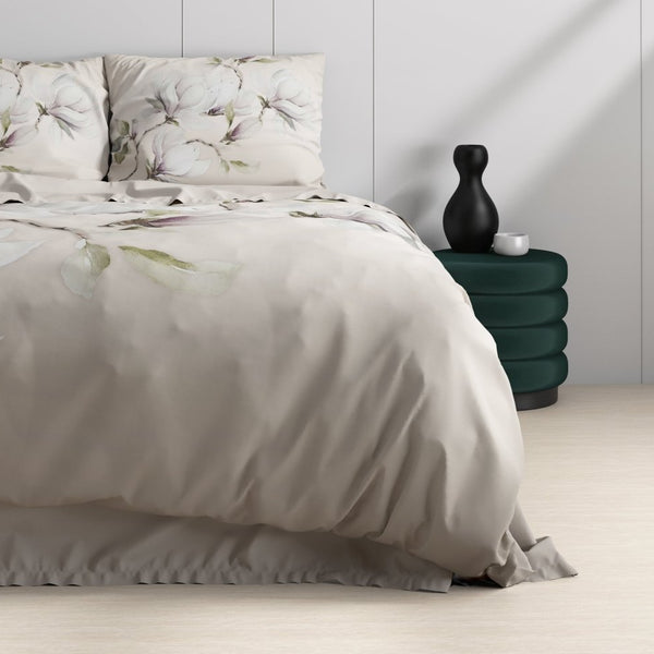100% Cotton Satin Duvet Cover Set Magnolo | White | King - 240cm (W) x 220cm (L) - The Bedding & Blankets Store