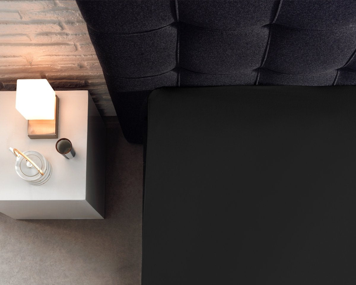 100% Cotton Split - Topper Fitted Sheet | Black | Double 140 x 200cm (L) x 15cm (D) - The Bedding & Blankets Store