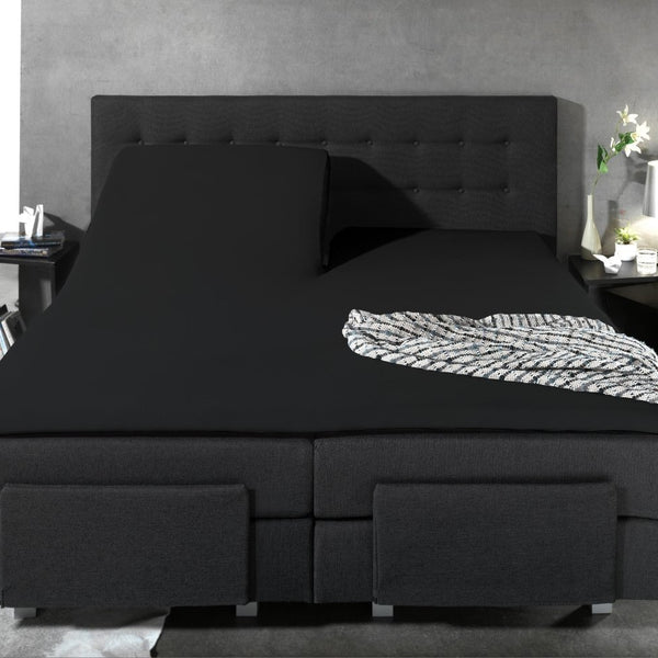 100% Cotton Split - Topper Fitted Sheet | Black | Double 140 x 200cm (L) x 15cm (D) - The Bedding & Blankets Store