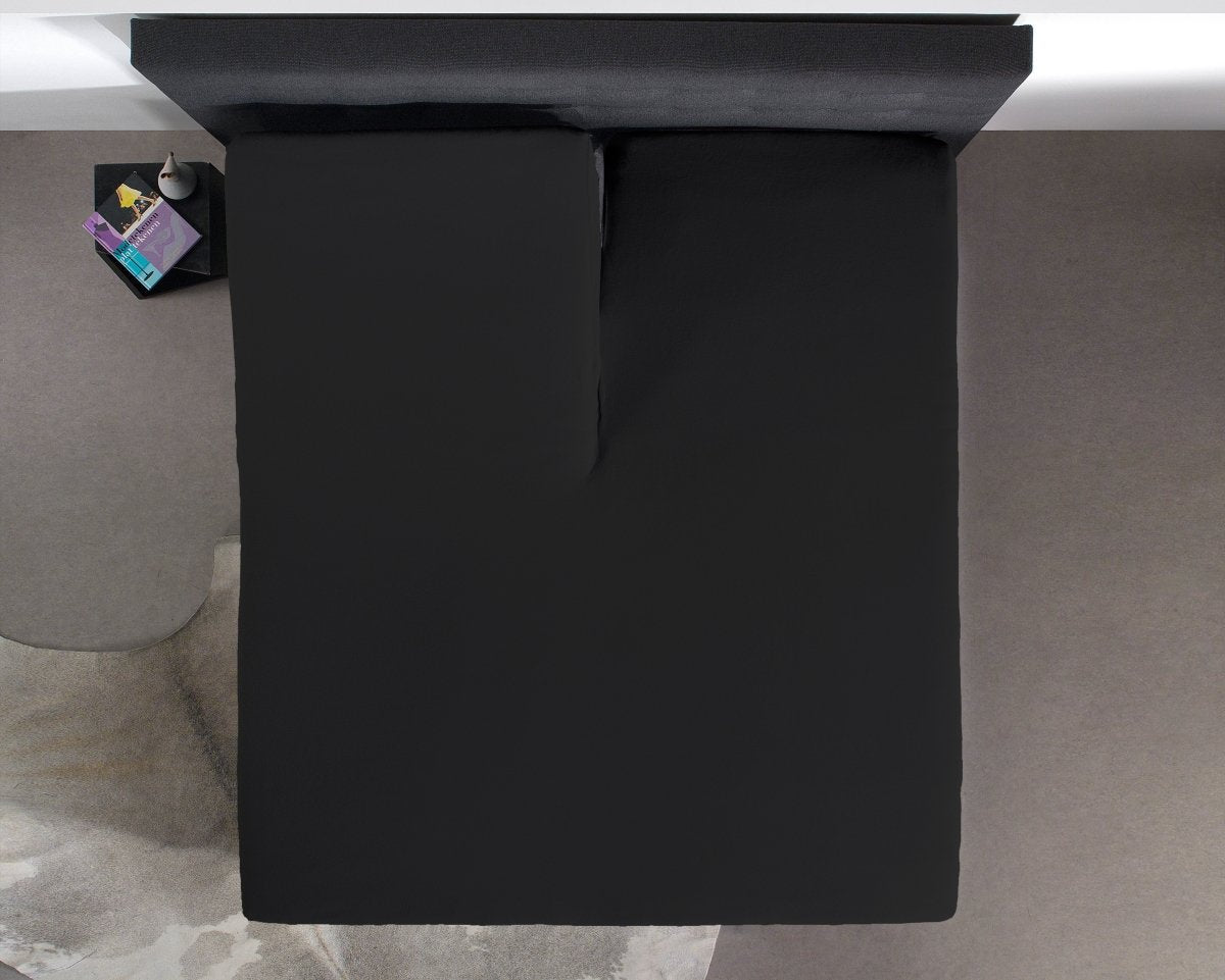 100% Cotton Split - Topper Fitted Sheet | Black | Double 140 x 200cm (L) x 15cm (D) - The Bedding & Blankets Store