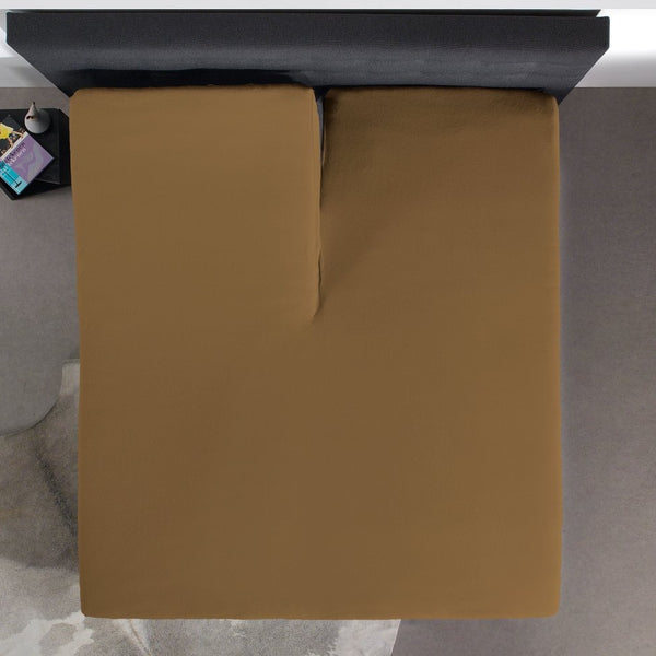 100% Cotton Split - Topper Fitted Sheet | Taupe | Double 140 x 200cm (L) x 15cm (D) - The Bedding & Blankets Store