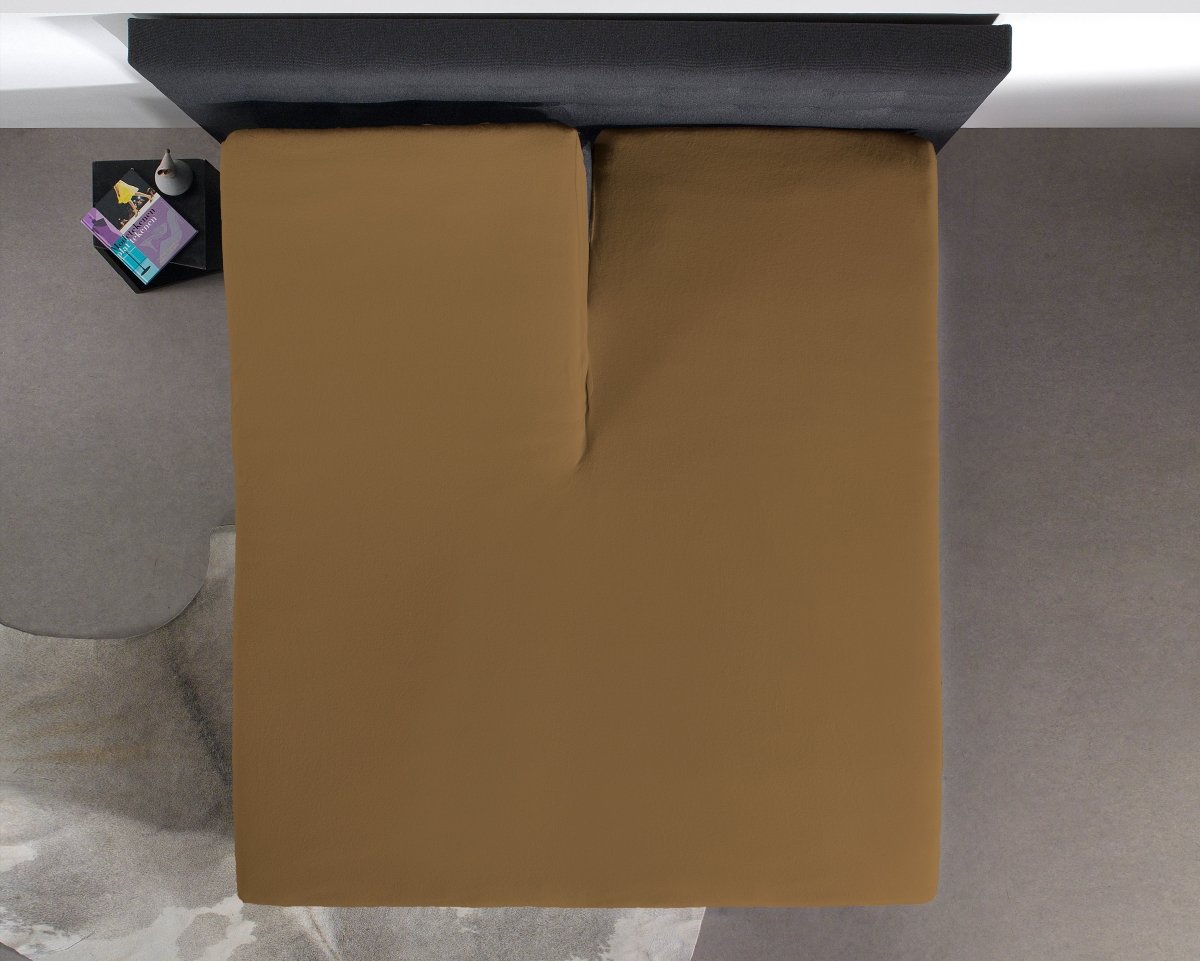 100% Cotton Split - Topper Fitted Sheet | Taupe | Double 140 x 200cm (L) x 15cm (D) - The Bedding & Blankets Store