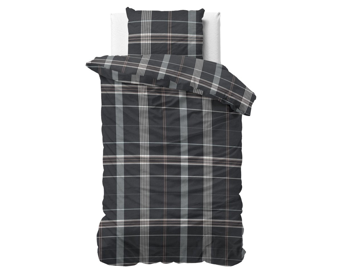 100% Flannel Cotton Duvet Cover Set Bruce | Taupe | Single - 140cm (W) x 220cm (L) - The Bedding & Blankets Store