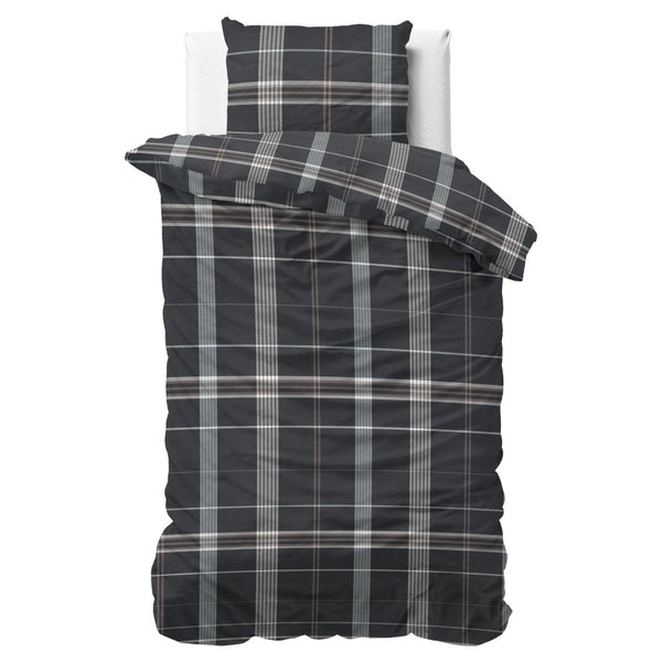 100% Flannel Cotton Duvet Cover Set Bruce | Taupe | Single - 140cm (W) x 220cm (L) - The Bedding & Blankets Store