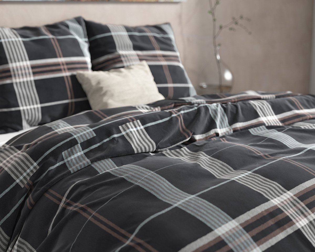 100% Flannel Cotton Duvet Cover Set Bruce | Taupe | Single - 140cm (W) x 220cm (L) - The Bedding & Blankets Store