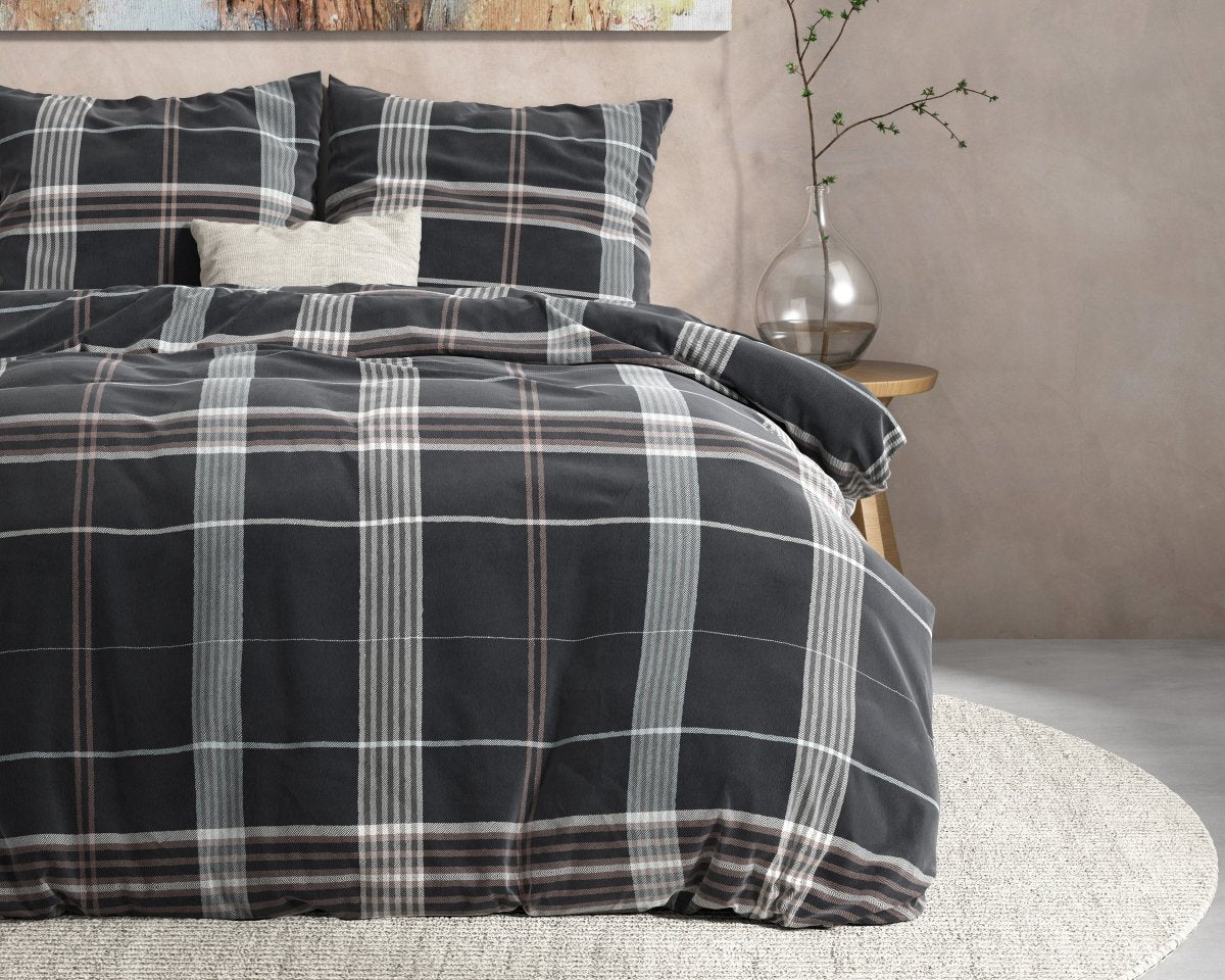 100% Flannel Cotton Duvet Cover Set Bruce | Taupe | Single - 140cm (W) x 220cm (L) - The Bedding & Blankets Store
