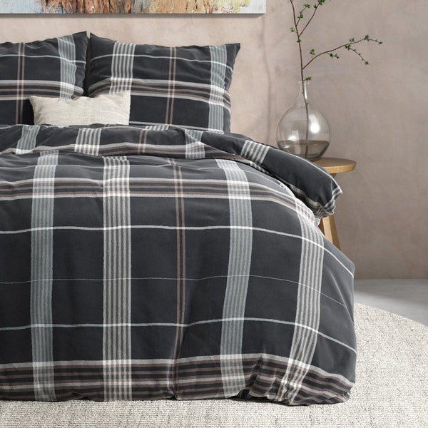 100% Flannel Cotton Duvet Cover Set Bruce | Taupe | Single - 140cm (W) x 220cm (L) - The Bedding & Blankets Store