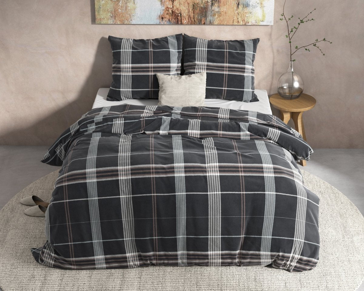 100% Flannel Cotton Duvet Cover Set Bruce | Taupe | Single - 140cm (W) x 220cm (L) - The Bedding & Blankets Store