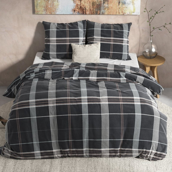 100% Flannel Cotton Duvet Cover Set Bruce | Taupe | Single - 140cm (W) x 220cm (L) - The Bedding & Blankets Store