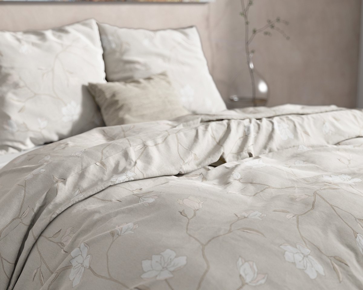 100% Flannel Cotton Duvet Cover Set Caitlyn | Sand | Single - 140cm (W) x 220cm (L) - The Bedding & Blankets Store