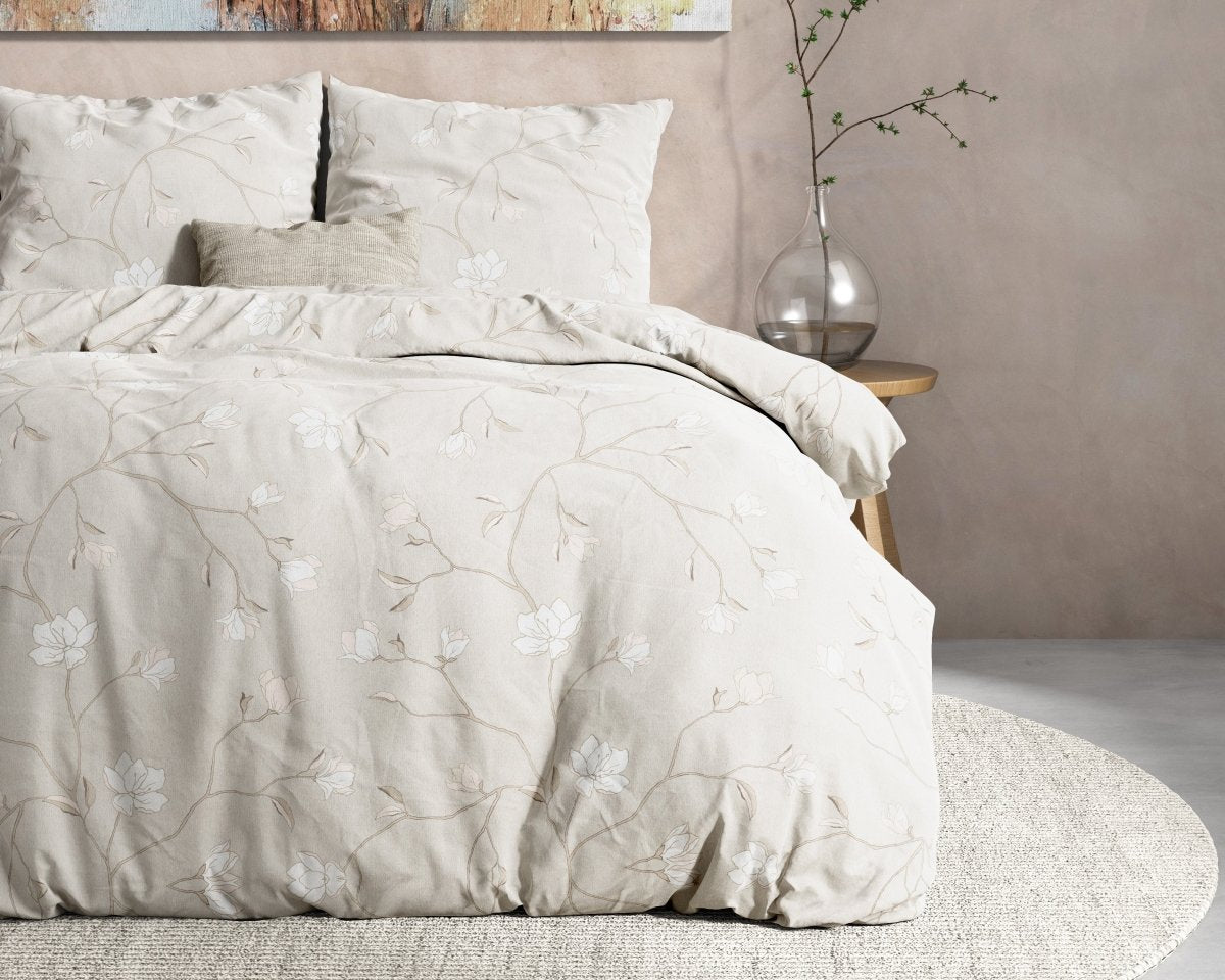 100% Flannel Cotton Duvet Cover Set Caitlyn | Sand | Single - 140cm (W) x 220cm (L) - The Bedding & Blankets Store