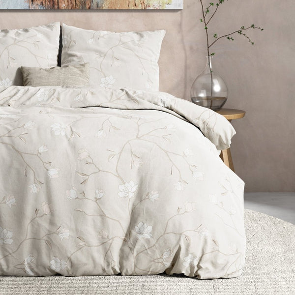 100% Flannel Cotton Duvet Cover Set Caitlyn | Sand | Single - 140cm (W) x 220cm (L) - The Bedding & Blankets Store