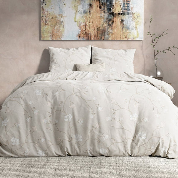 100% Flannel Cotton Duvet Cover Set Caitlyn | Sand | Single - 140cm (W) x 220cm (L) - The Bedding & Blankets Store