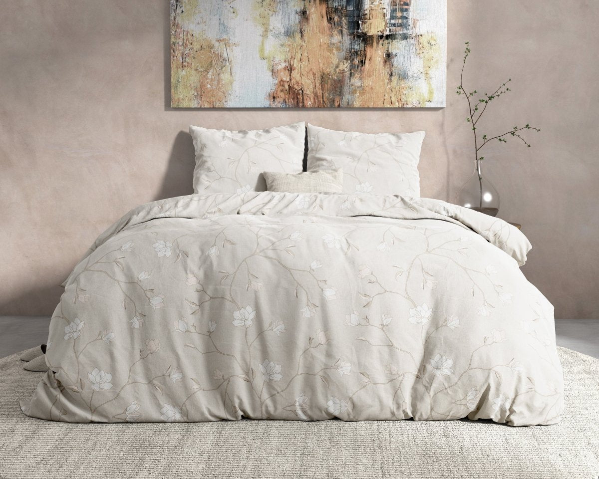 100% Flannel Cotton Duvet Cover Set Caitlyn | Sand | Single - 140cm (W) x 220cm (L) - The Bedding & Blankets Store