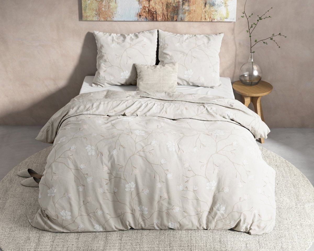 100% Flannel Cotton Duvet Cover Set Caitlyn | Sand | Single - 140cm (W) x 220cm (L) - The Bedding & Blankets Store
