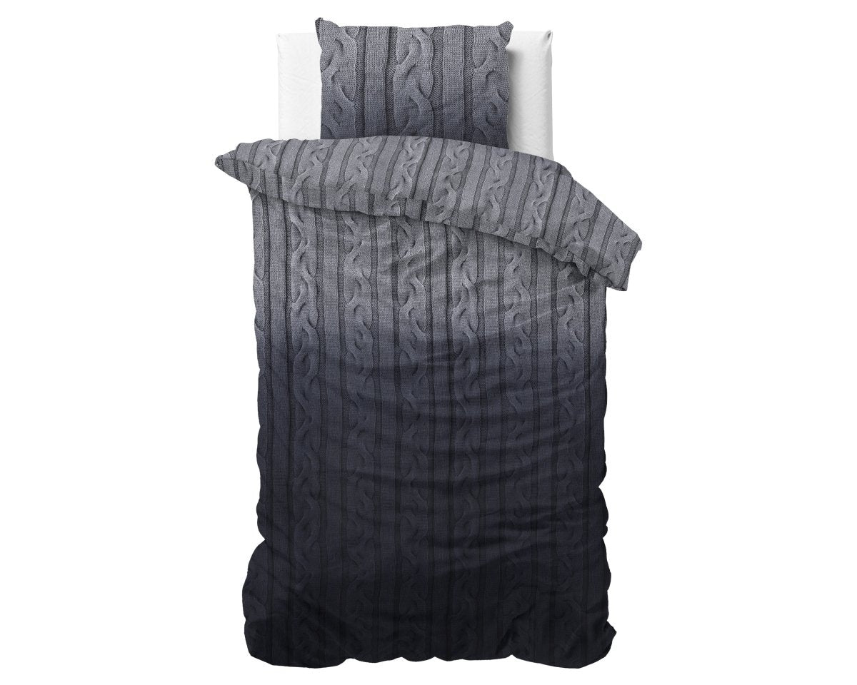 100% Flannel Cotton Duvet Cover Set Dante | Anthracite | Single - 140cm (W) x 220cm (L) - The Bedding & Blankets Store