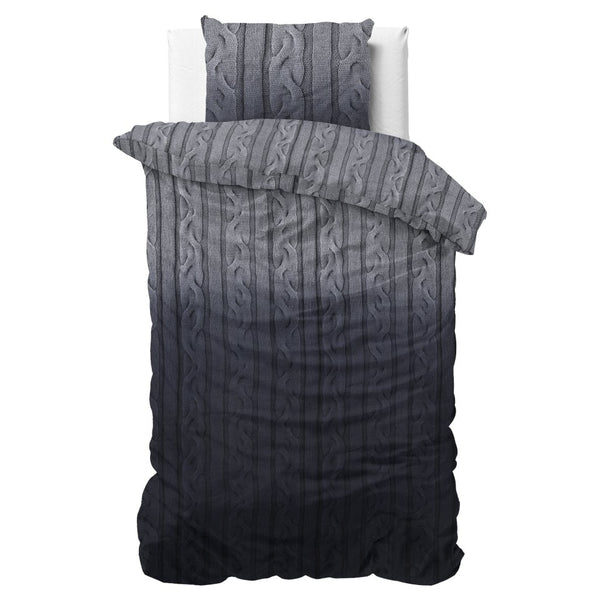 100% Flannel Cotton Duvet Cover Set Dante | Anthracite | Single - 140cm (W) x 220cm (L) - The Bedding & Blankets Store
