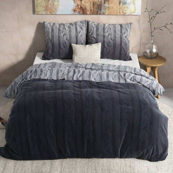 100% Flannel Cotton Duvet Cover Set Dante | Anthracite | Single - 140cm (W) x 220cm (L) - The Bedding & Blankets Store