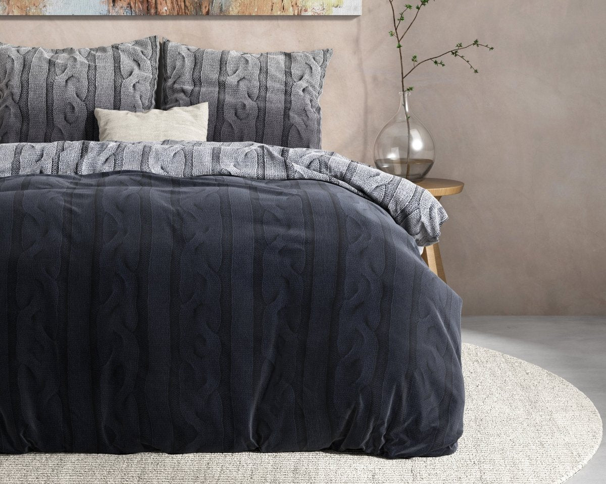 100% Flannel Cotton Duvet Cover Set Dante | Anthracite | Single - 140cm (W) x 220cm (L) - The Bedding & Blankets Store