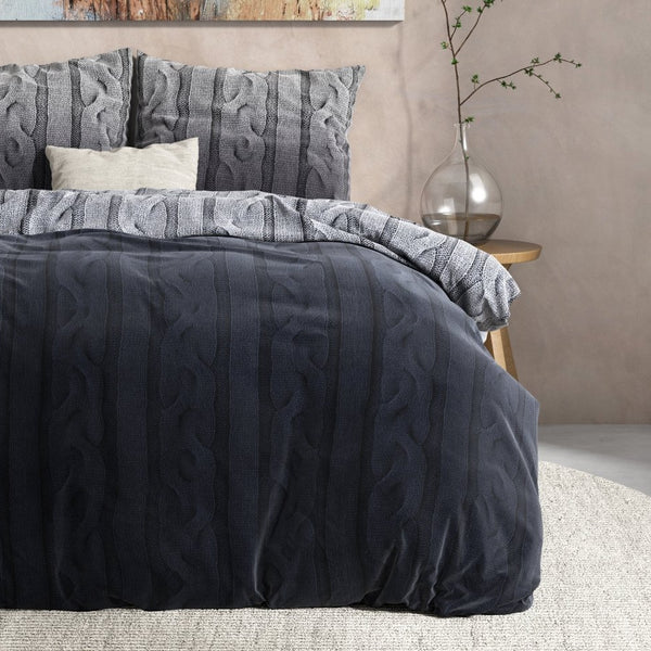 100% Flannel Cotton Duvet Cover Set Dante | Anthracite | Single - 140cm (W) x 220cm (L) - The Bedding & Blankets Store