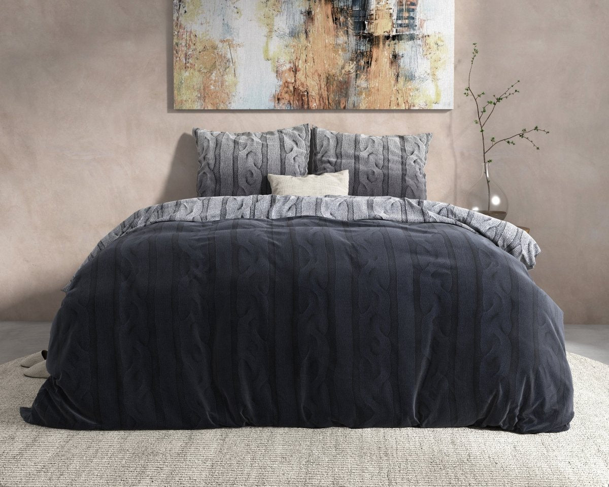 100% Flannel Cotton Duvet Cover Set Dante | Anthracite | Single - 140cm (W) x 220cm (L) - The Bedding & Blankets Store