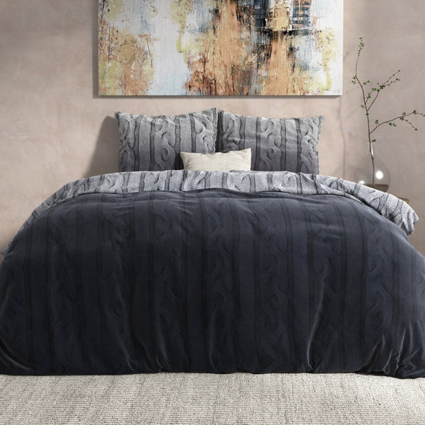 100% Flannel Cotton Duvet Cover Set Dante | Anthracite | Single - 140cm (W) x 220cm (L) - The Bedding & Blankets Store